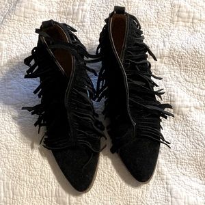 Booties, suede fringe black booties. Size 10